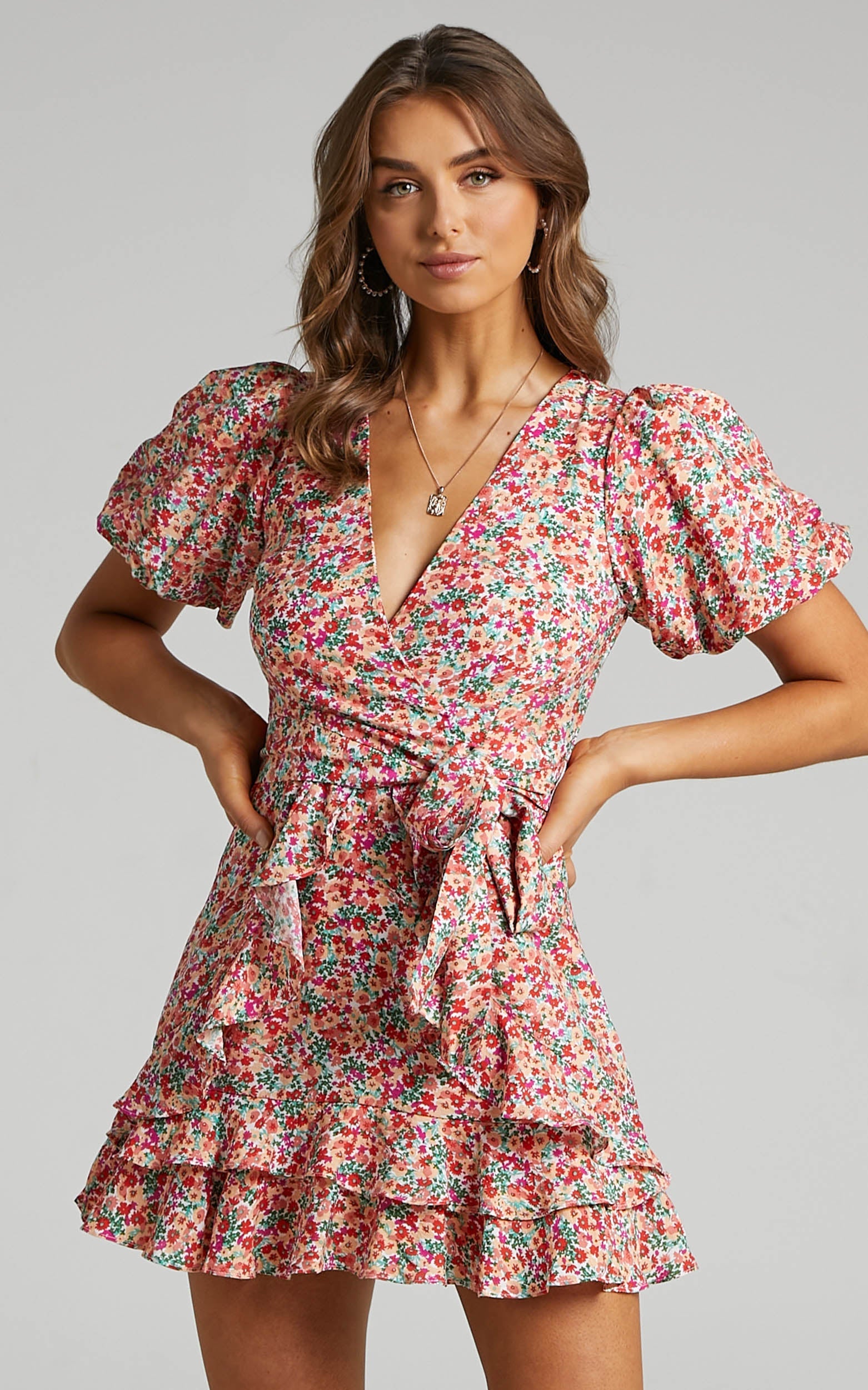 Scarlette Frill Hem Mini Dress in White Floral