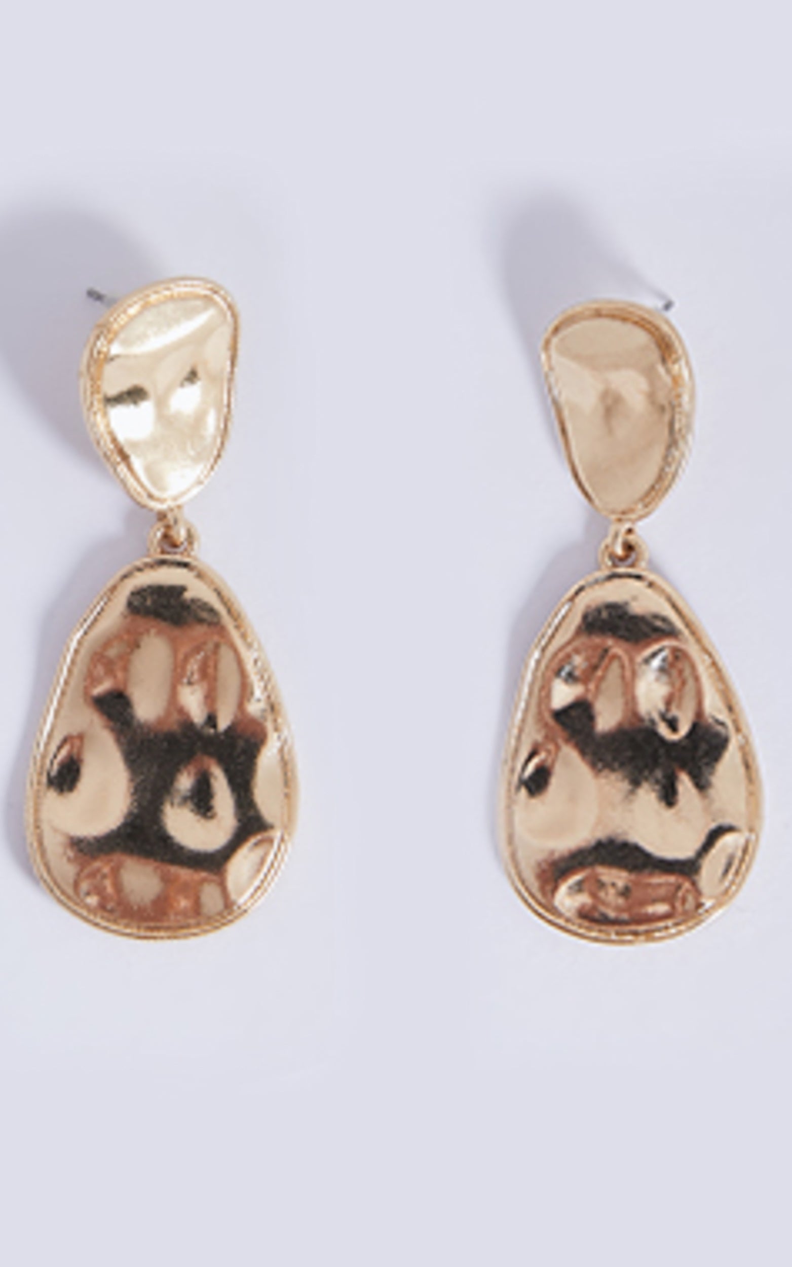 Elsie Earrings - Textured Double Detail Drop Earrings in Gold