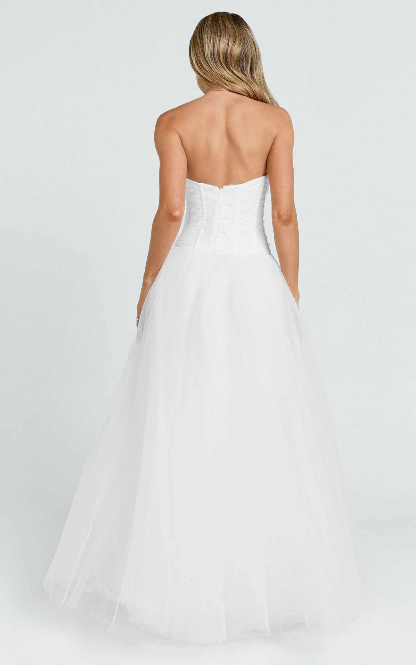 Selene Maxi Dress - Strapless Corset Gathered Skirt Dress in White