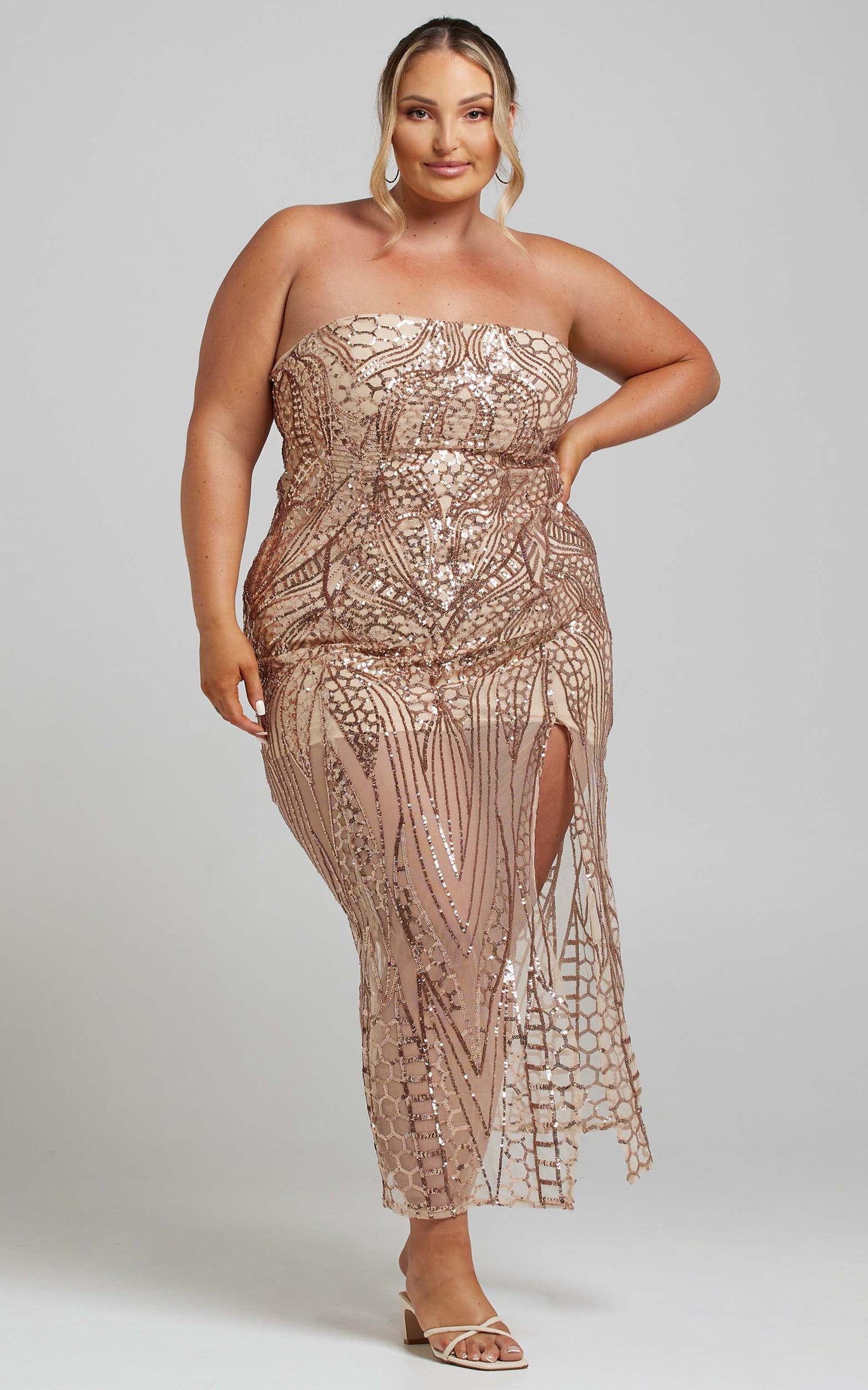 American Hero Maxi Dress in Rose Gold Sequin
