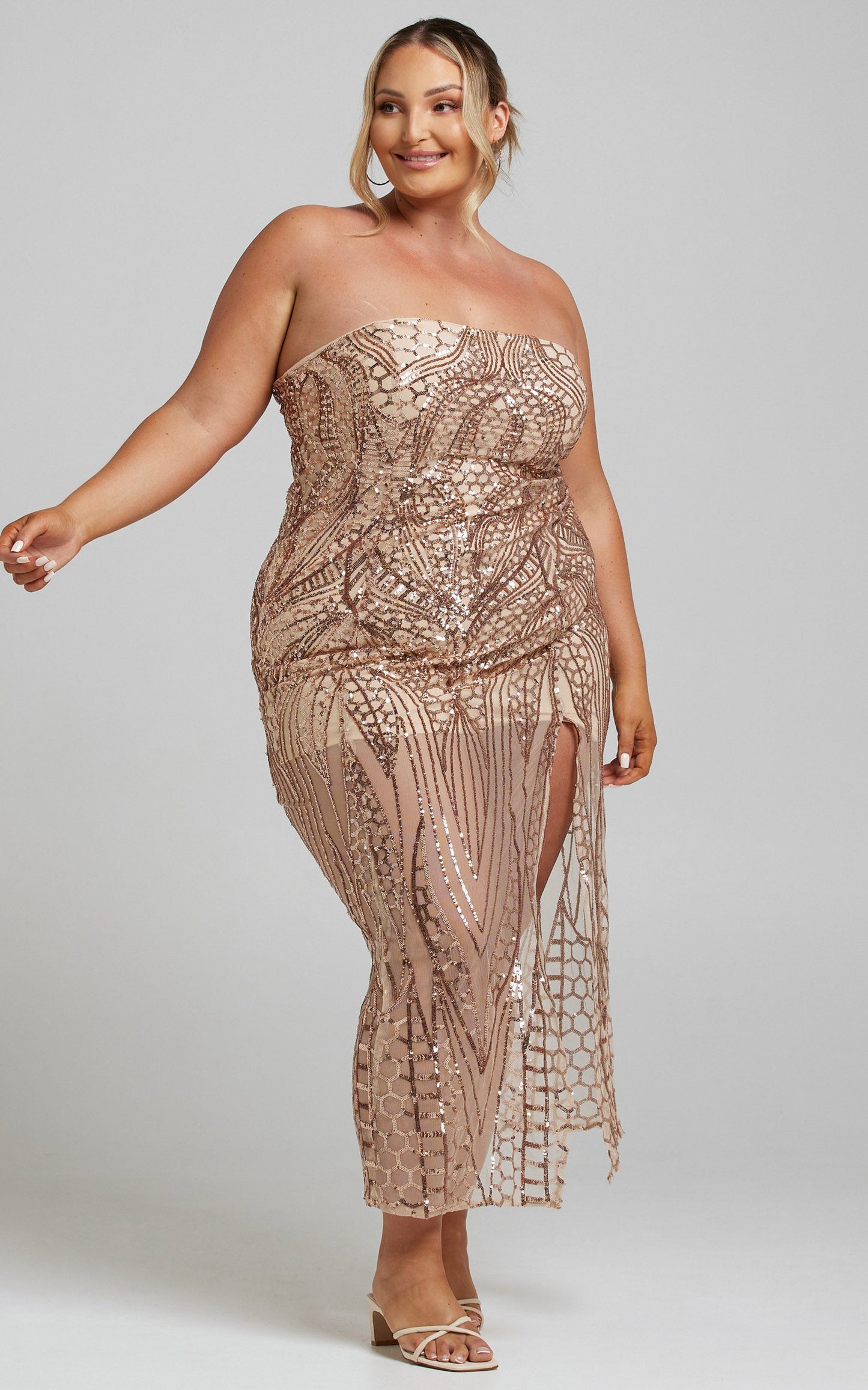 American Hero Maxi Dress in Rose Gold Sequin