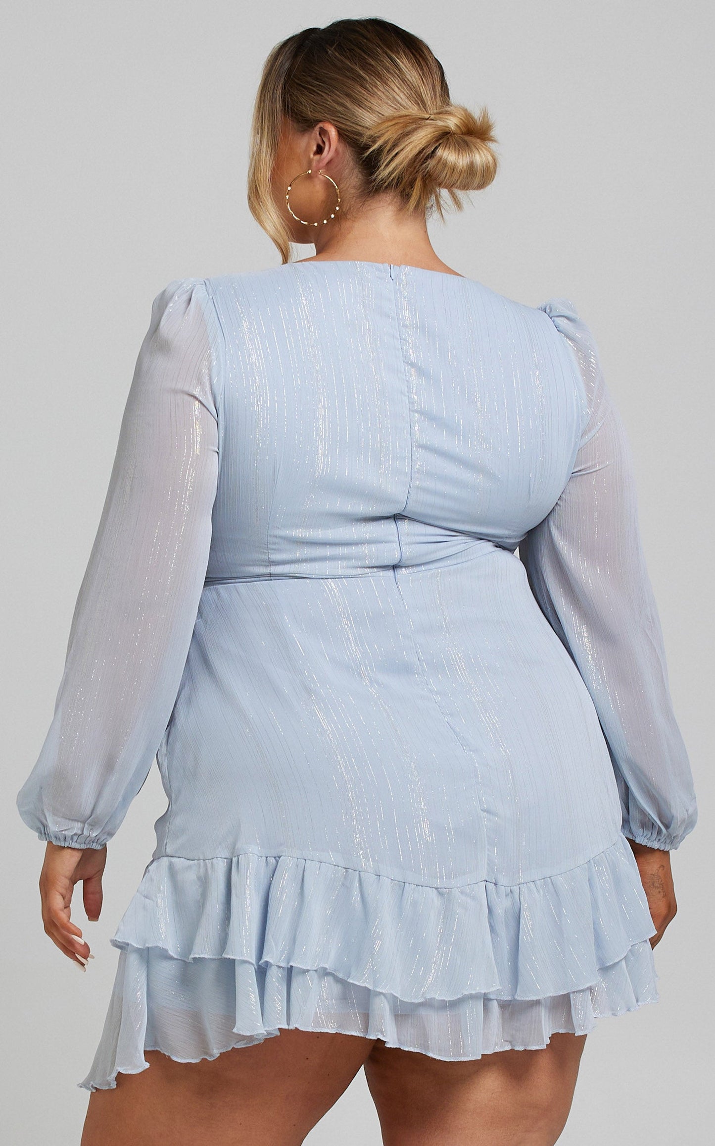 Eyes That Know Me Mini Dress - Long Sleeve Ruffle Dress in Powder Blue