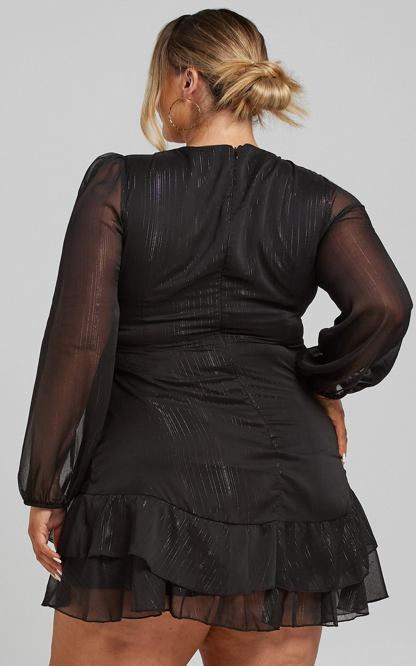 Eyes That Know Me Mini Dress - Long Sleeve Ruffle Dress in Black
