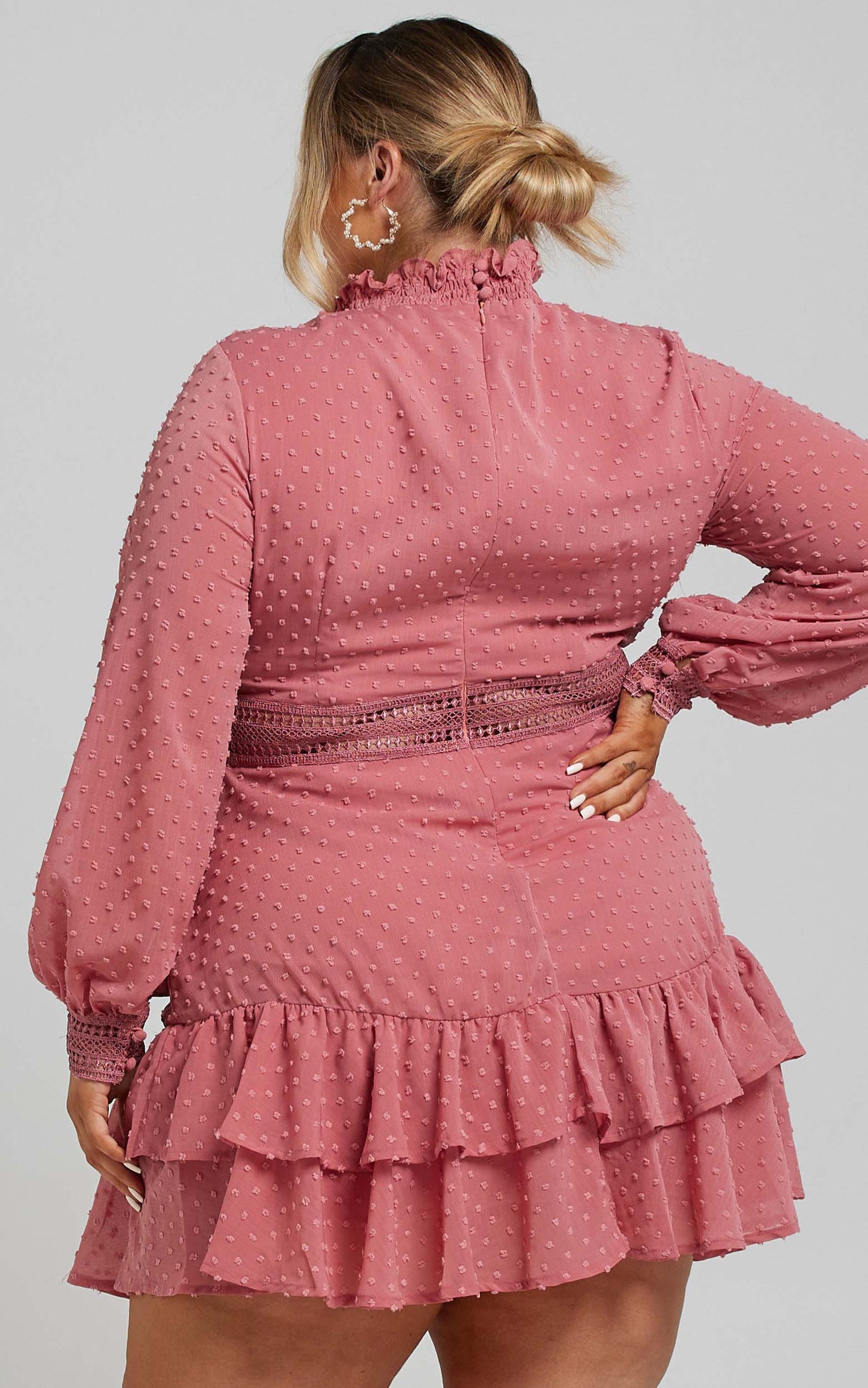 Are You Gonna Kiss Me Mini Dress - Cuffed Long Sleeve Dress in Dusty Rose