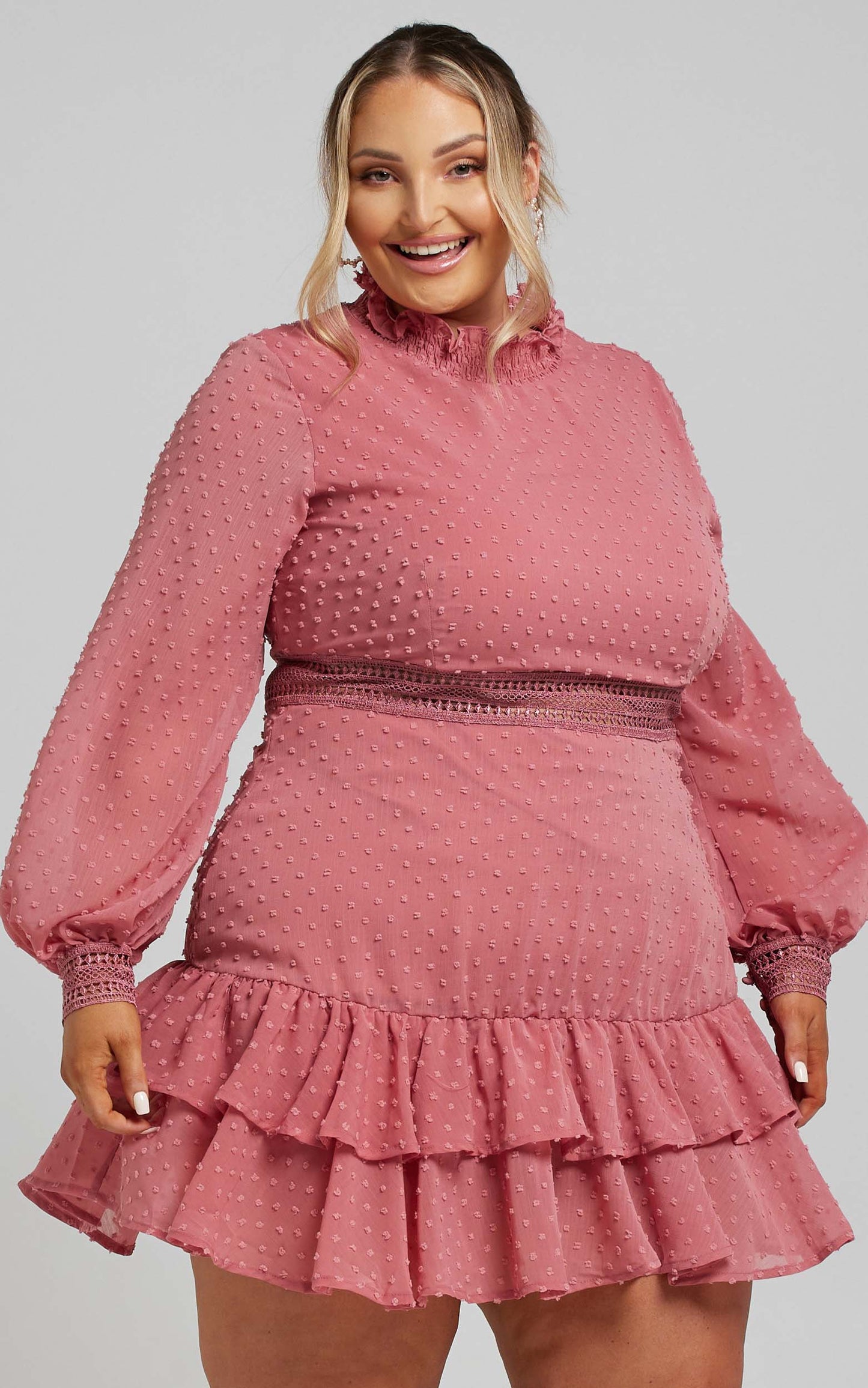 Are You Gonna Kiss Me Mini Dress - Cuffed Long Sleeve Dress in Dusty Rose