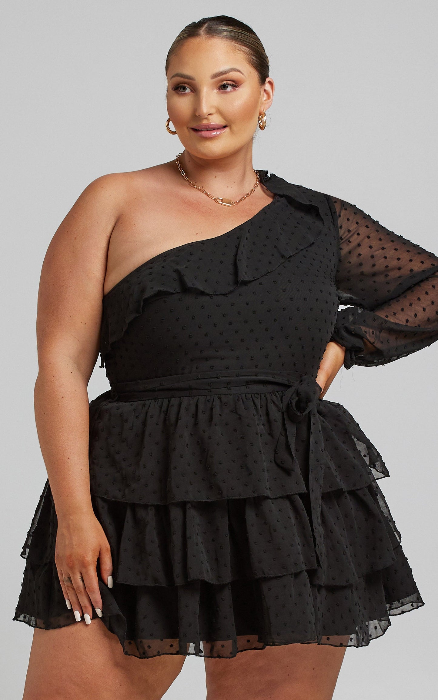Day Dreamer One Shoulder Mini Dress in Black