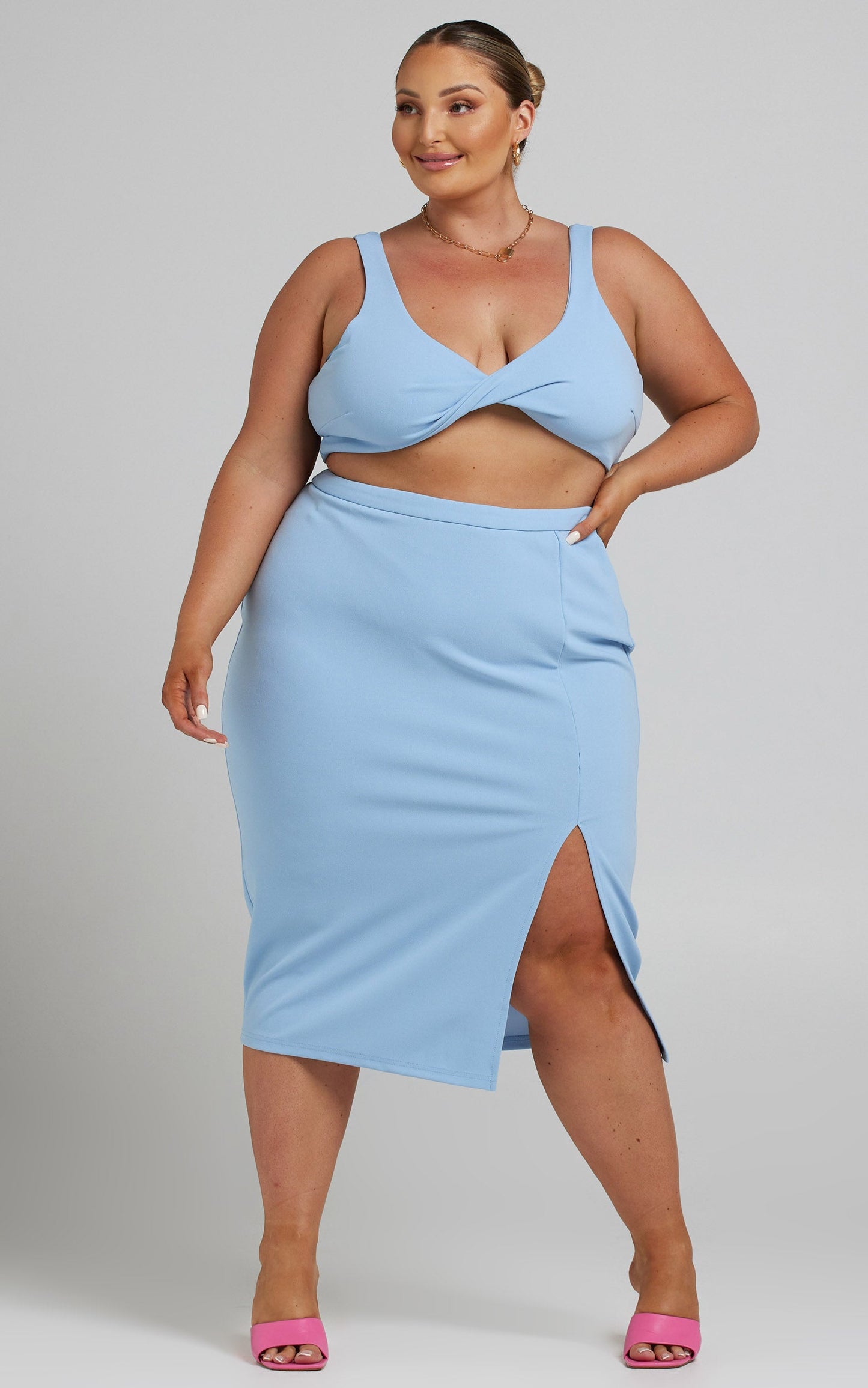 Fern Twist Detail Midi Two Piece in Blue