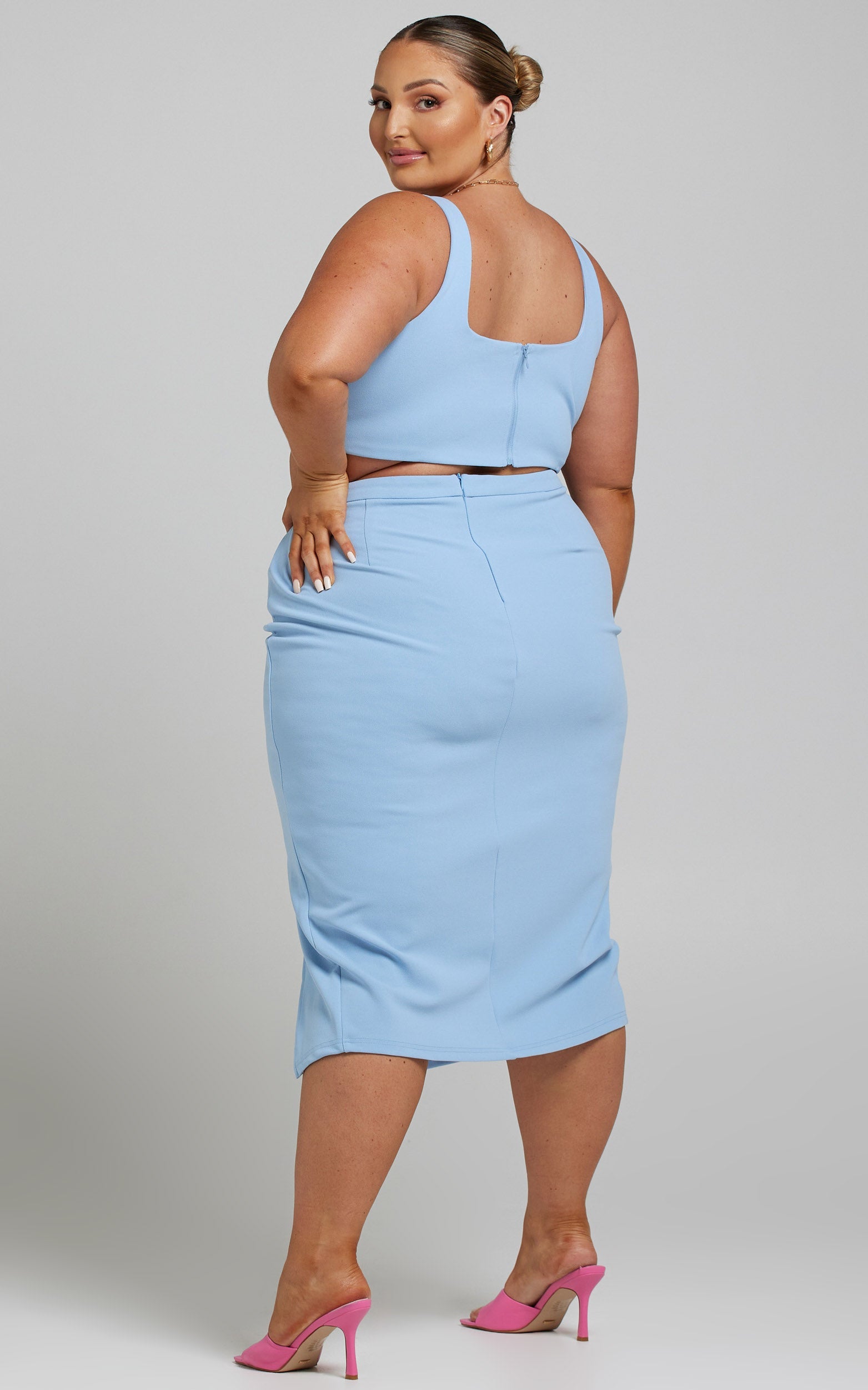Fern Twist Detail Midi Two Piece in Blue