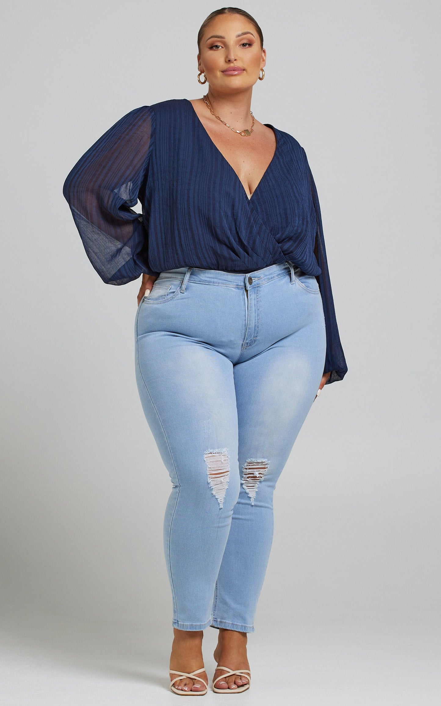 Meria Bodysuit - Textured Bodysuit in Navy
