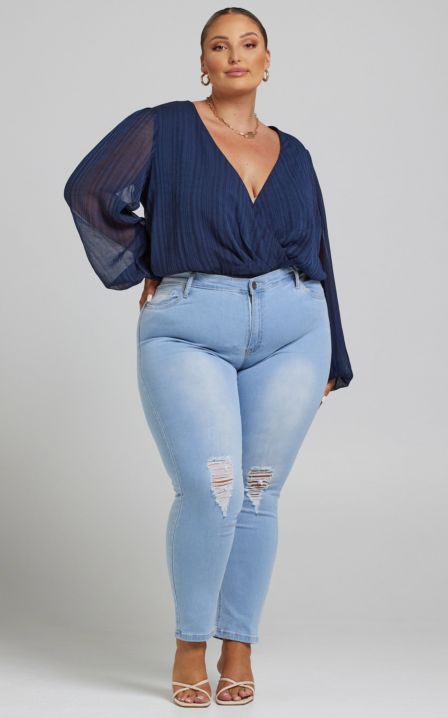 Meria Bodysuit - Textured Bodysuit in Navy