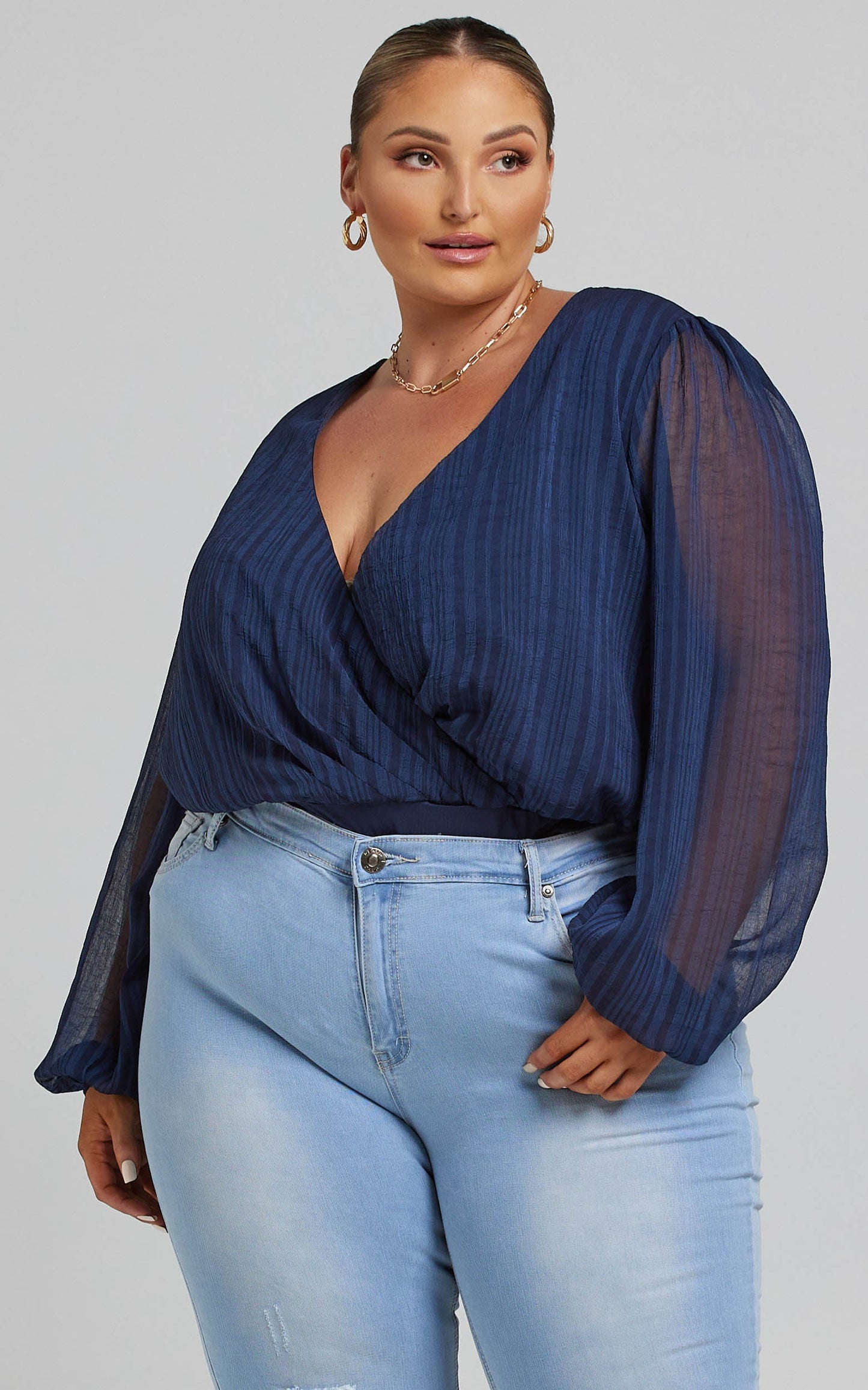 Meria Bodysuit - Textured Bodysuit in Navy