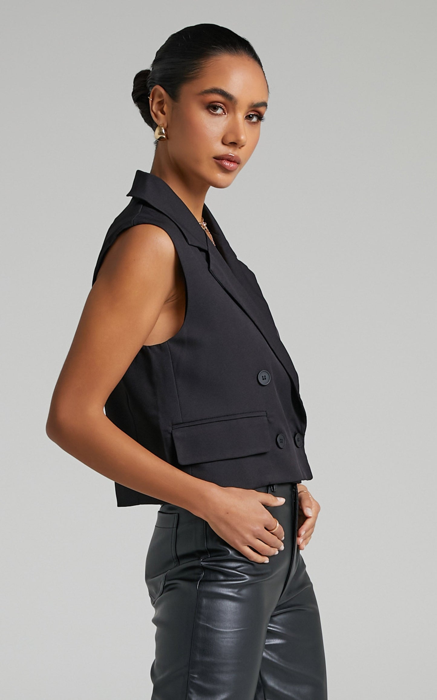 Sera Button up Waistcoat in Black