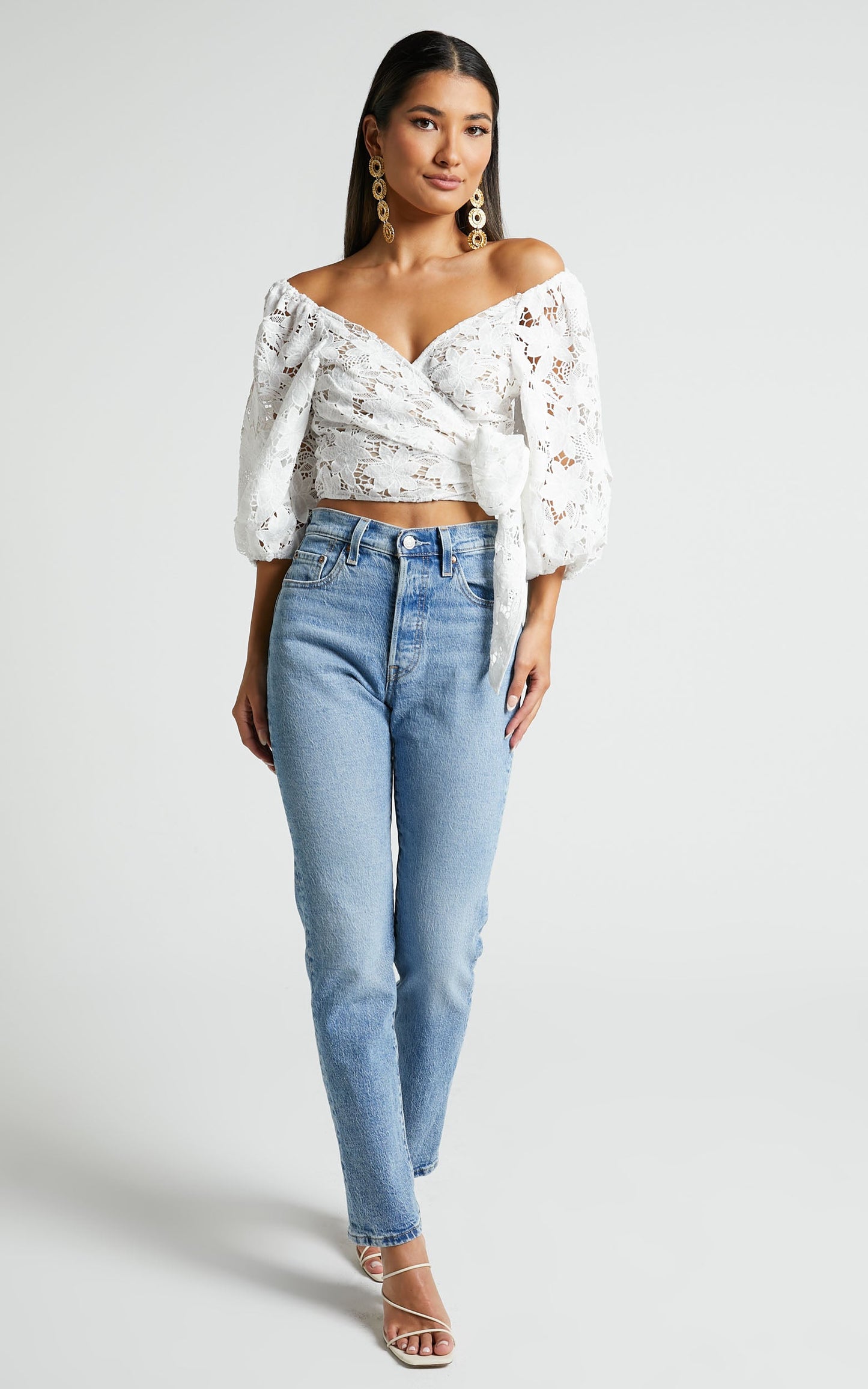 Serafina Top - Short Puff Sleeve Wrap Tie Top in White