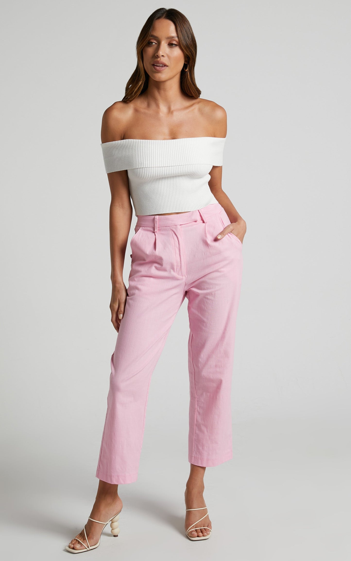 Sereia Pants - High Waisted Straight Leg Cropped Pants in Pink