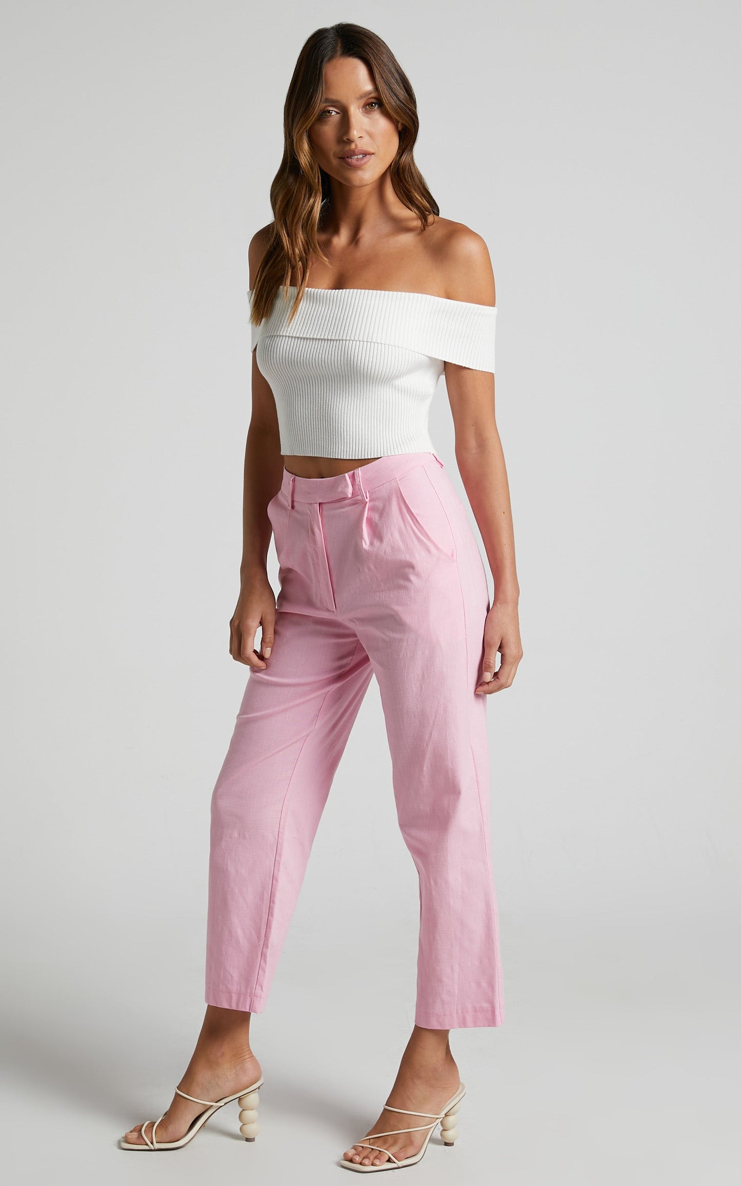 Sereia Pants - High Waisted Straight Leg Cropped Pants in Pink