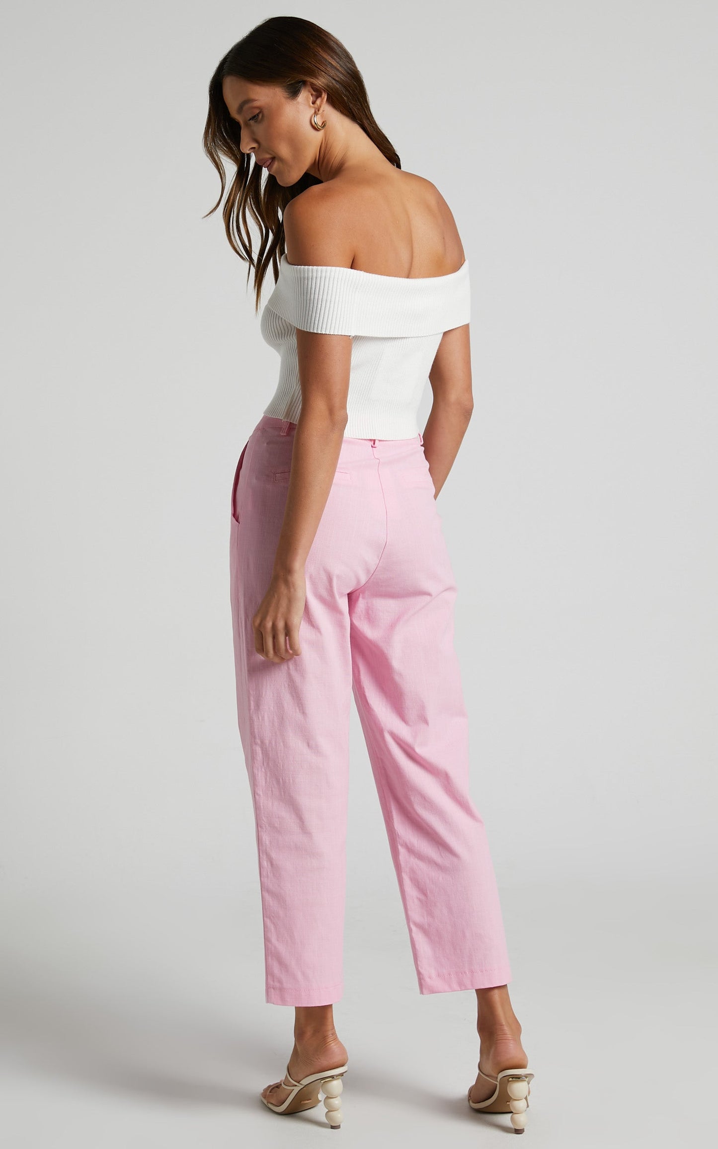 Sereia Pants - High Waisted Straight Leg Cropped Pants in Pink