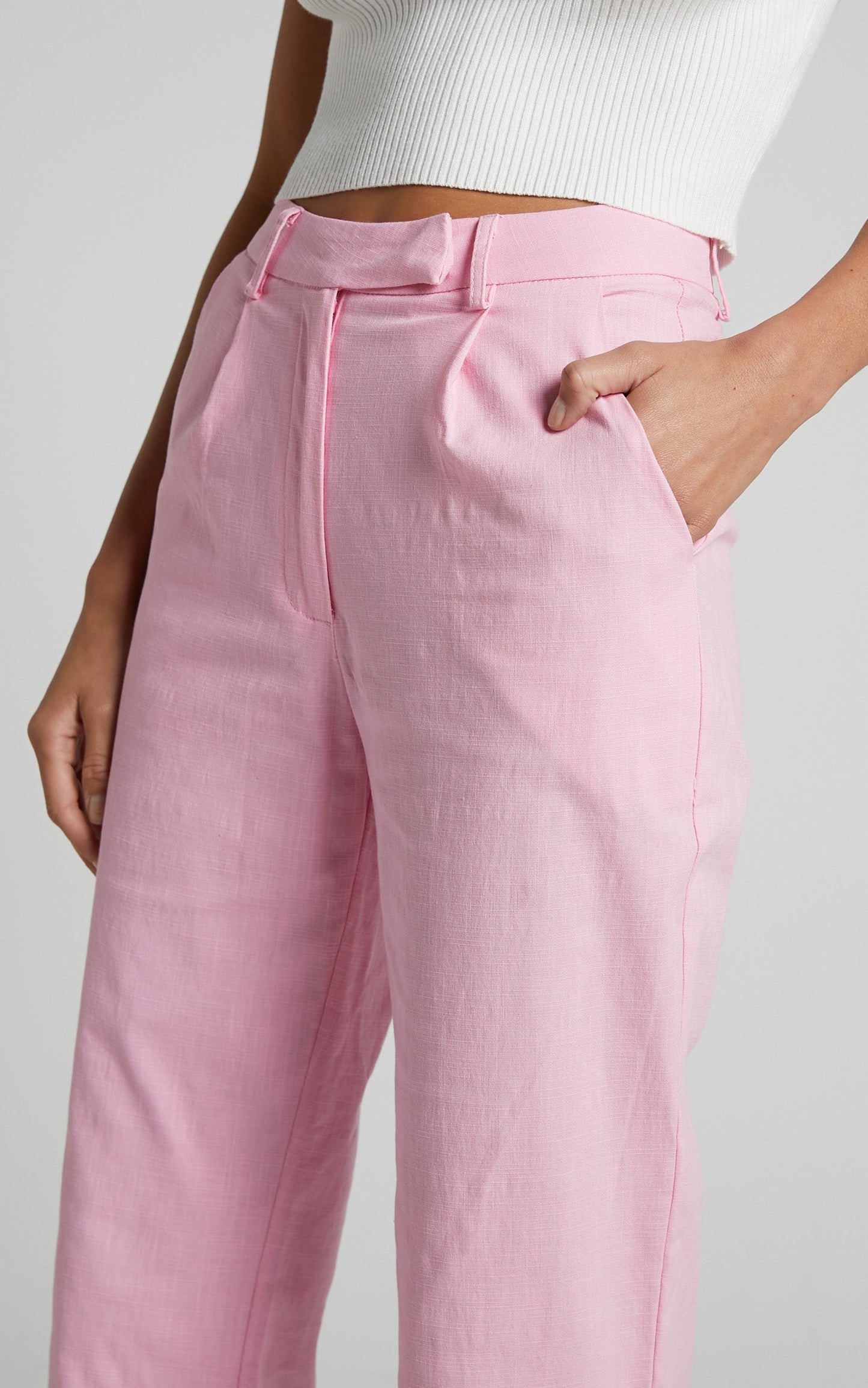 Sereia Pants - High Waisted Straight Leg Cropped Pants in Pink