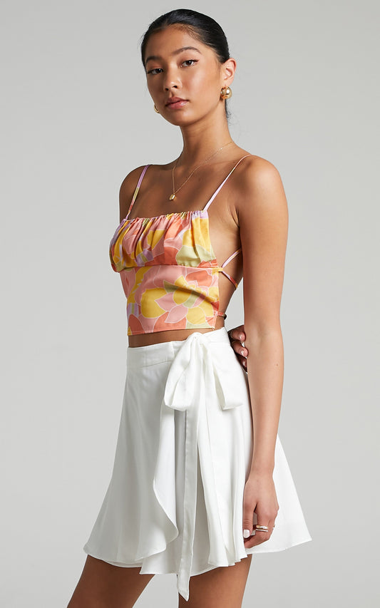 Serendipity Wrap Skirt in White Satin