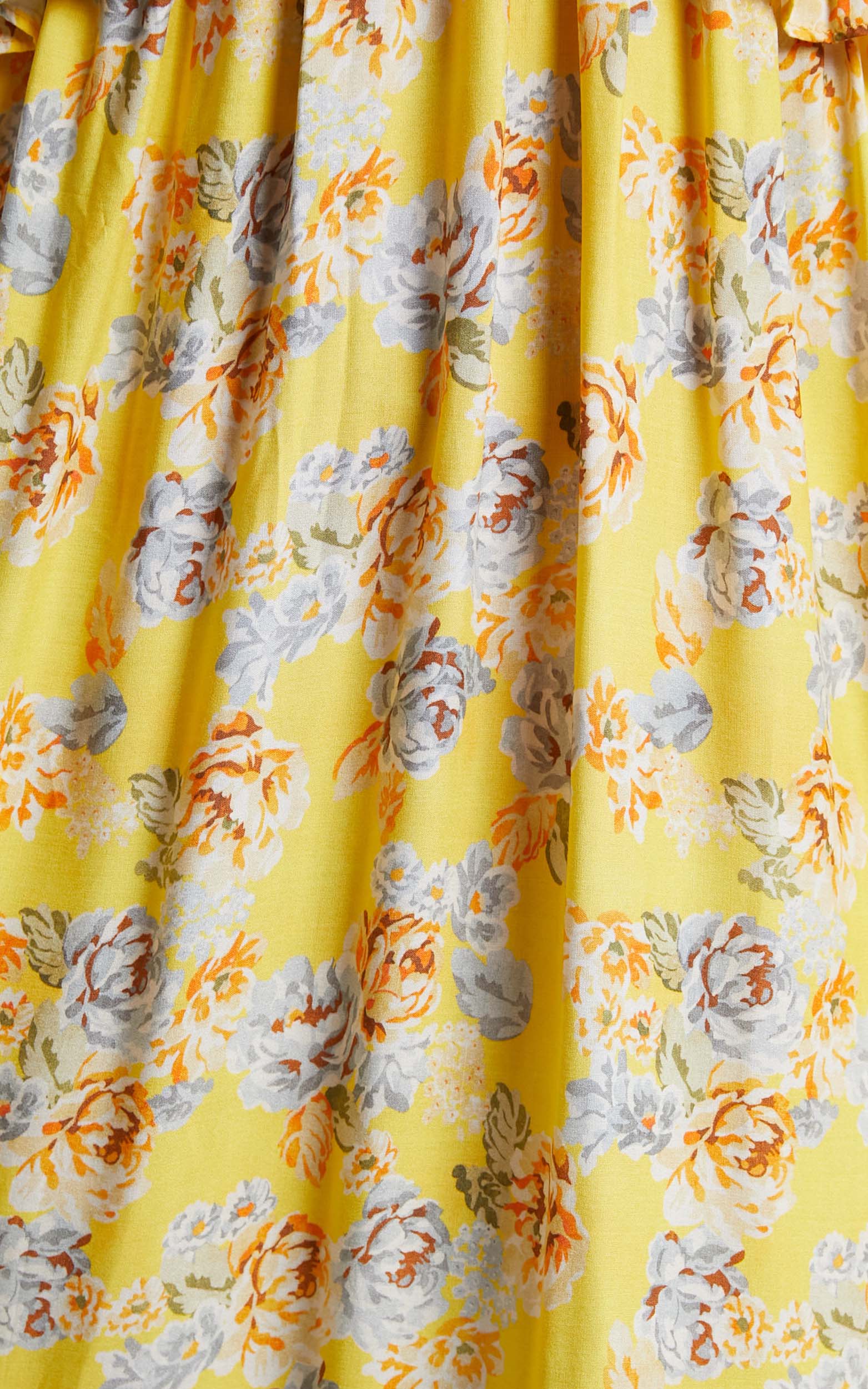 Serenyo Midi Dress - Ruffle Detail Low Back Dress in Yellow Floral