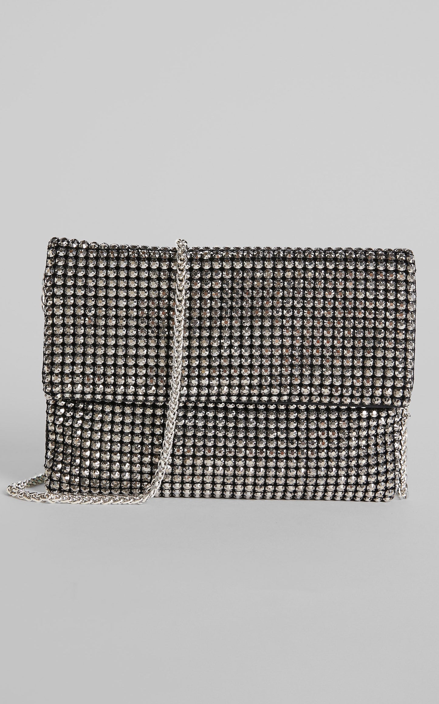 Serephine Bag - Chain Strap Clutch Bag in Black Diamante