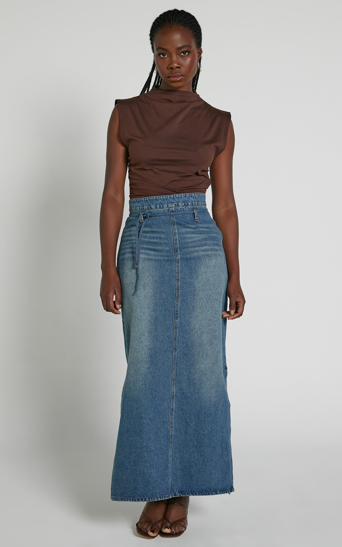 Seth Midi Skirt - Tie Waist Denim Skirt in Dark Wash
