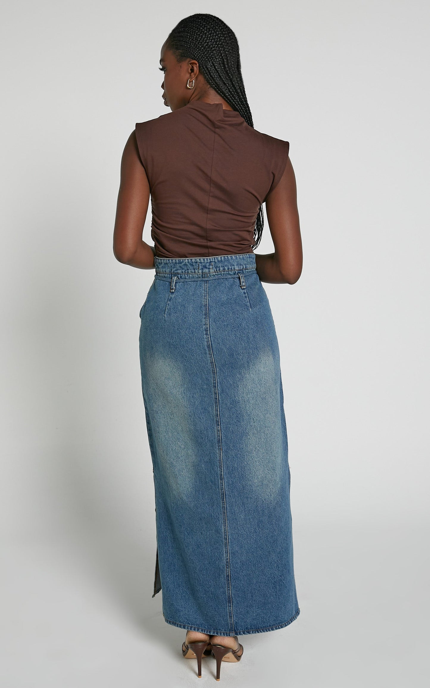 Seth Midi Skirt - Tie Waist Denim Skirt in Dark Wash