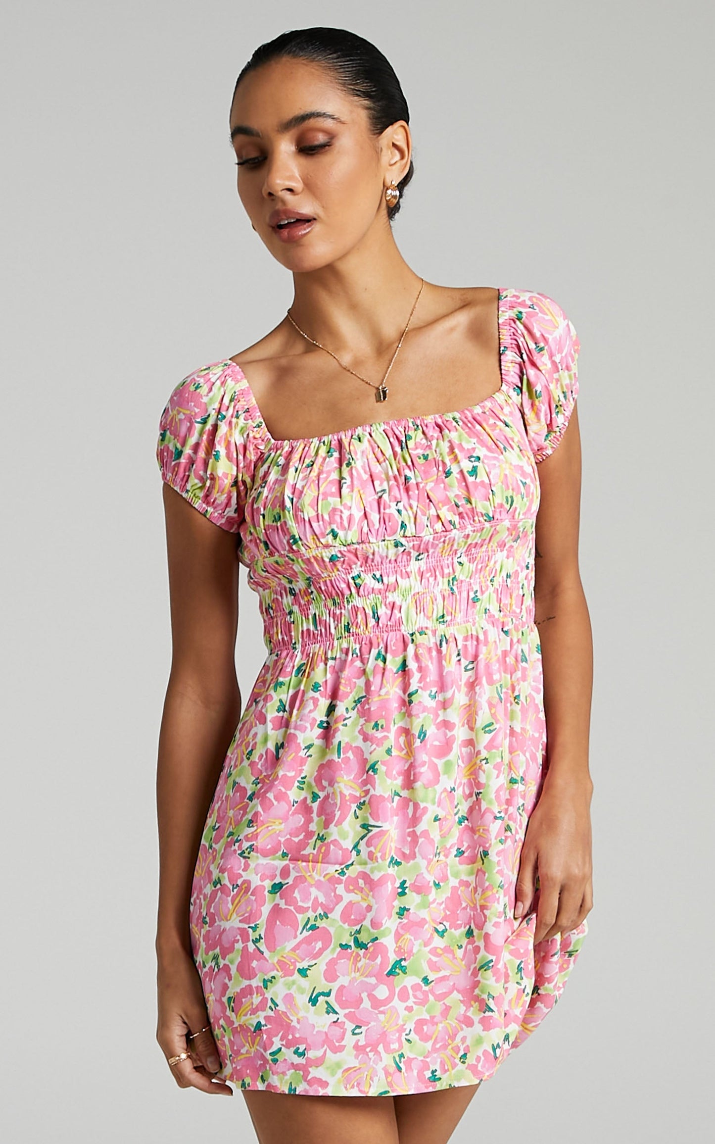 Seven Wonders - Asuka Mini Dress in Pink Green Floral