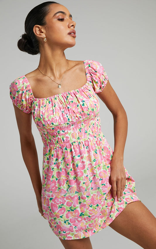 Seven Wonders - Asuka Mini Dress in Pink Green Floral