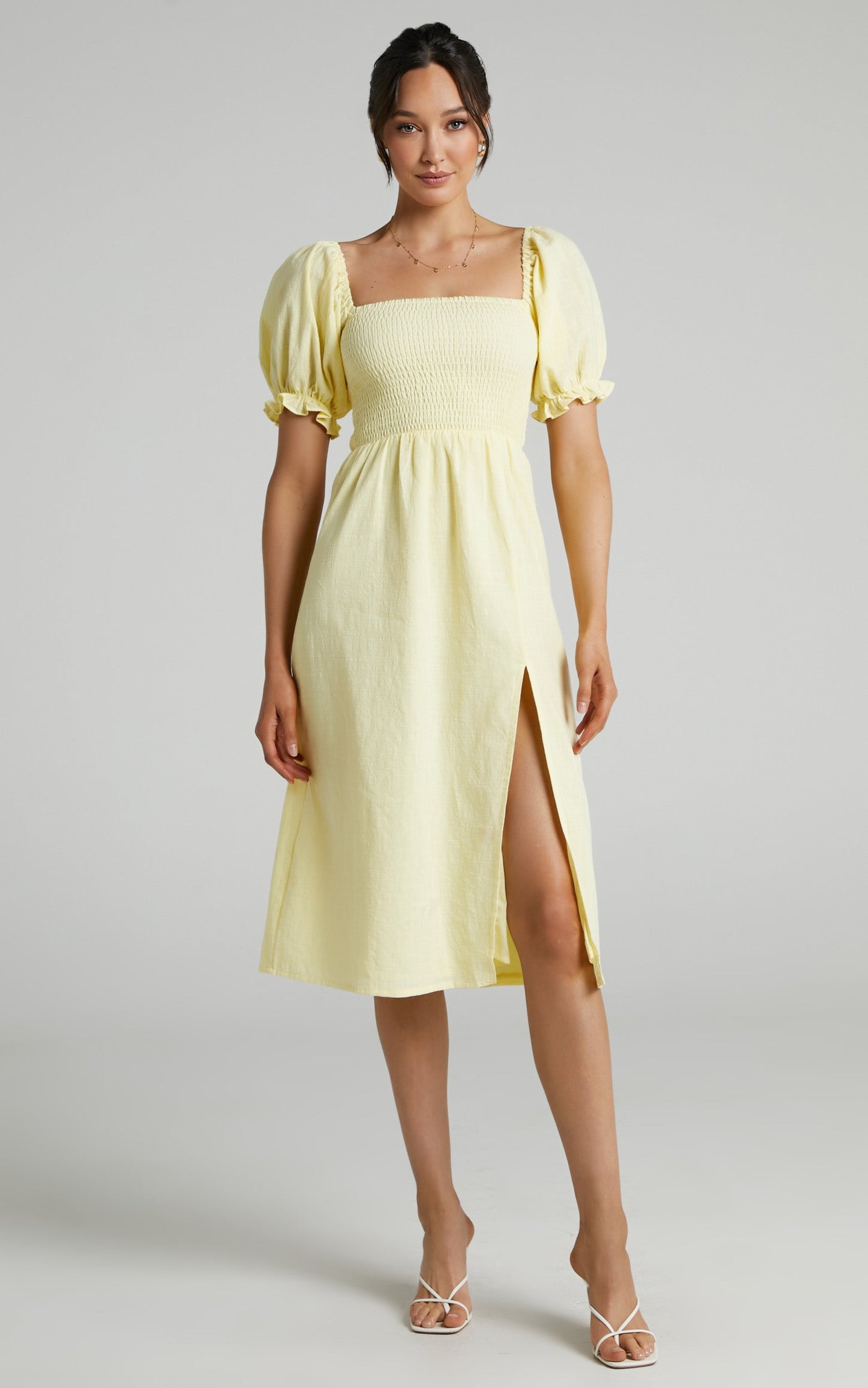 Seven Wonders - Brinley Midi Linen Blend Dress in Lemon