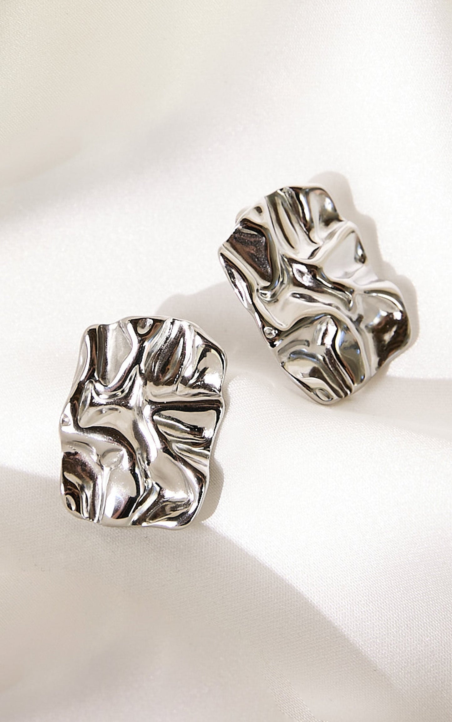 Shailene Earrings - Textured Rectangular Earrings in Silver