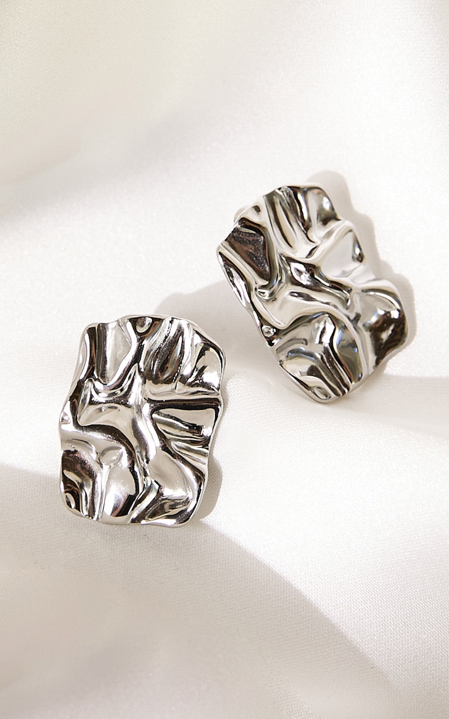 Shailene Earrings - Textured Rectangular Earrings in Silver