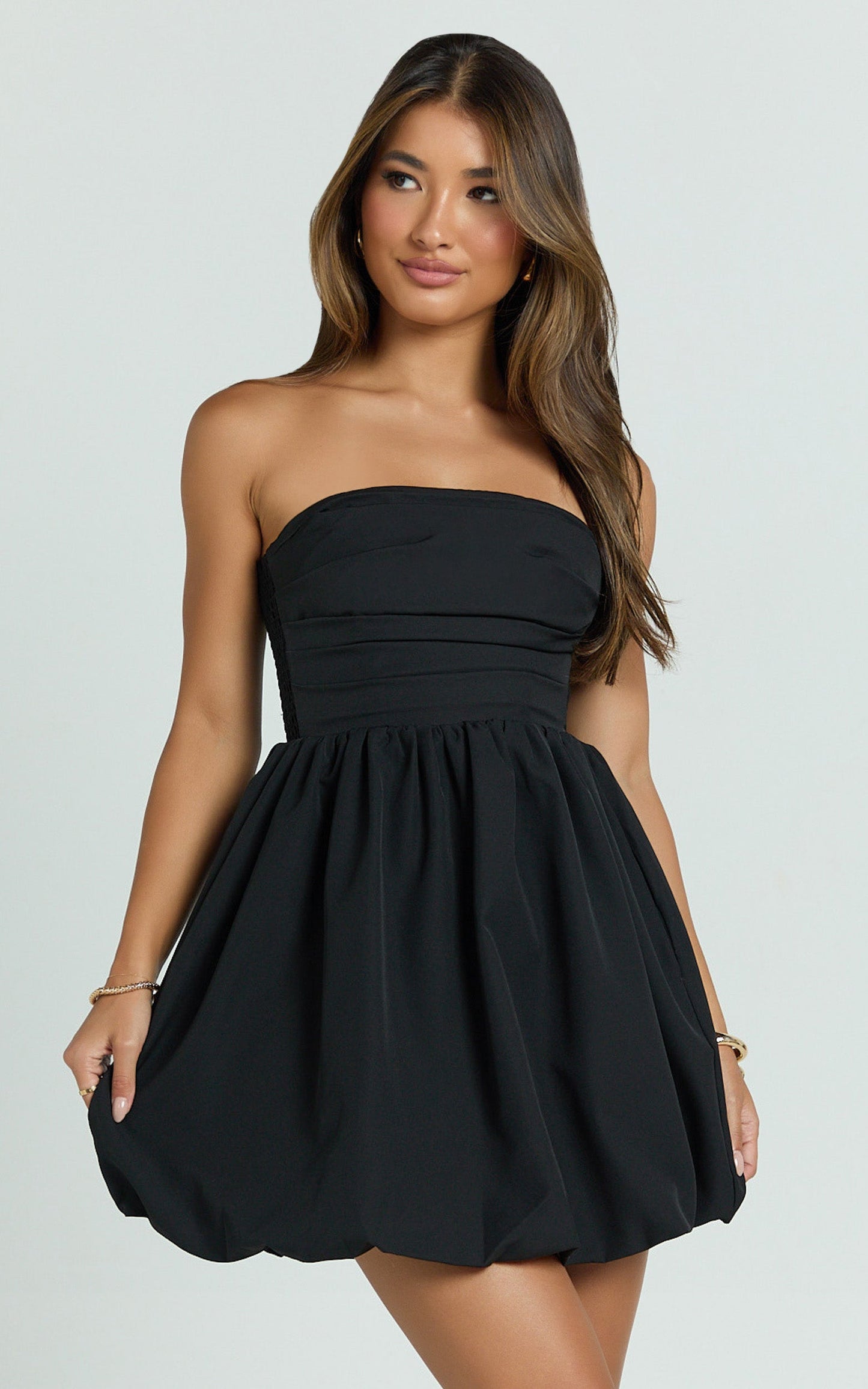 Shaima Mini Dress - Strapless Bubble Hem Dress in Black