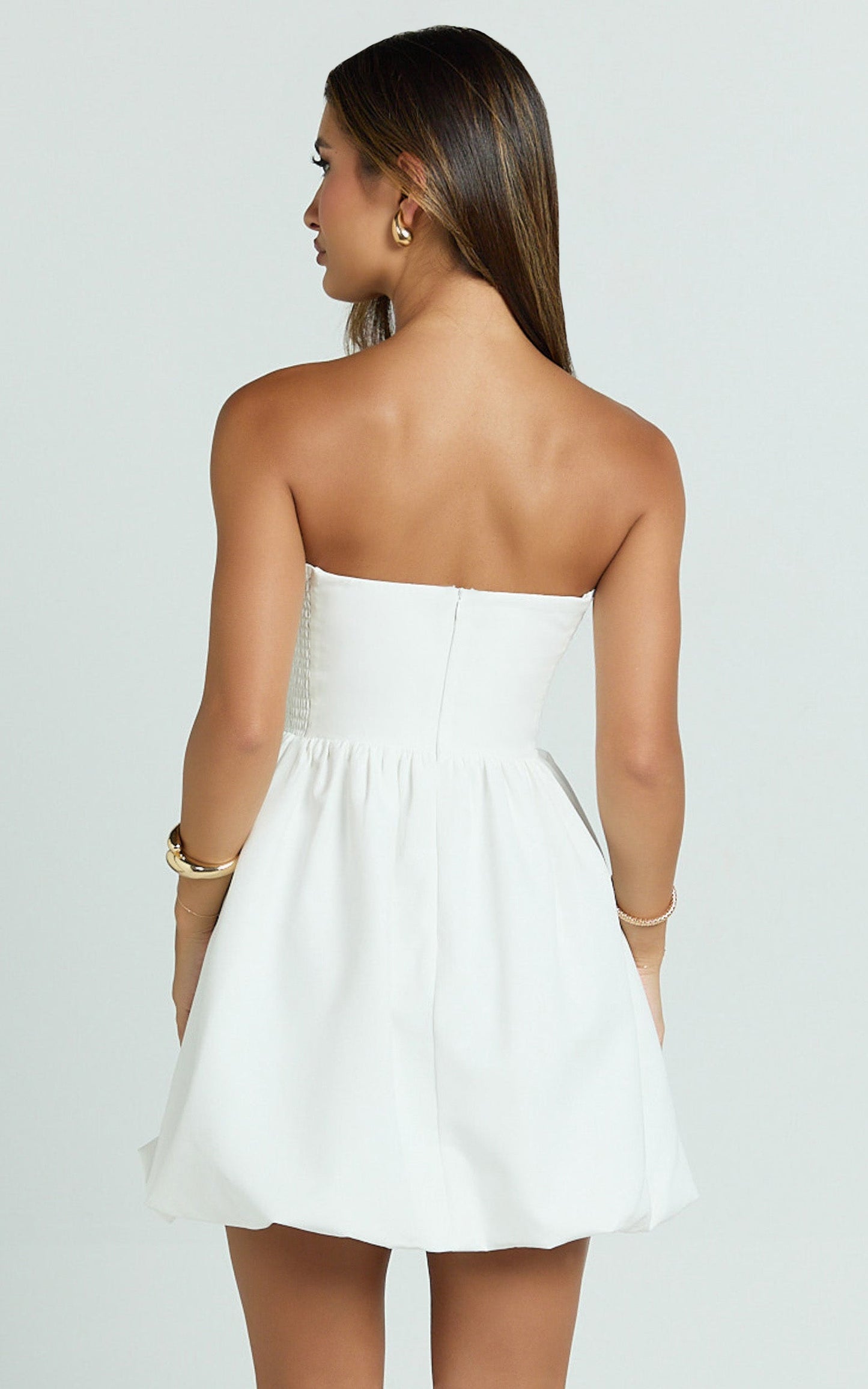 Shaima Mini Dress - Strapless Bubble Hem Dress in White