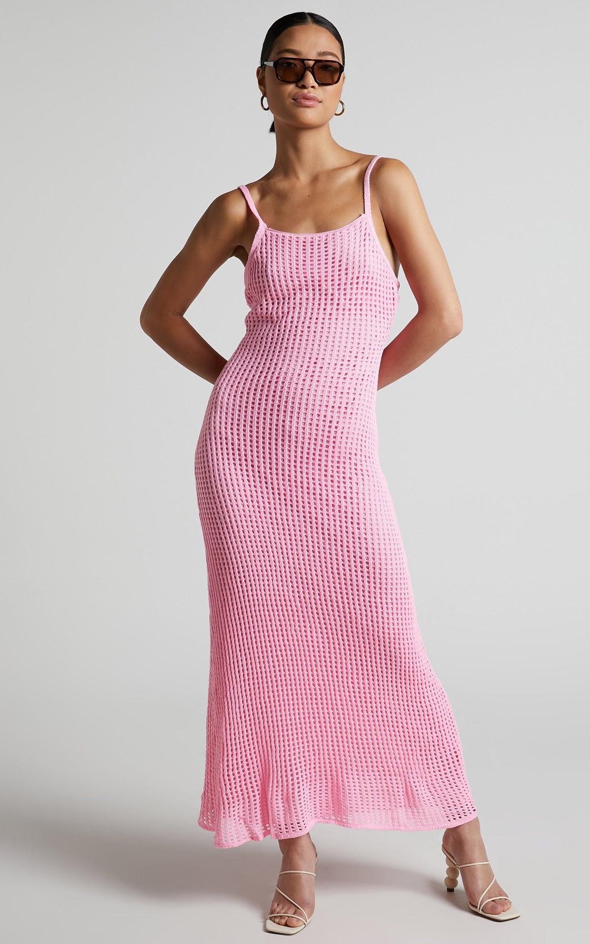 Shana Midi Dress - Crochet Slip Dress in Pink