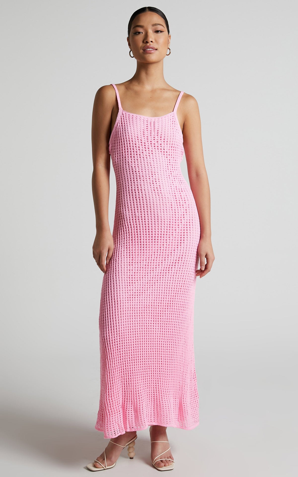 Shana Midi Dress - Crochet Slip Dress in Pink
