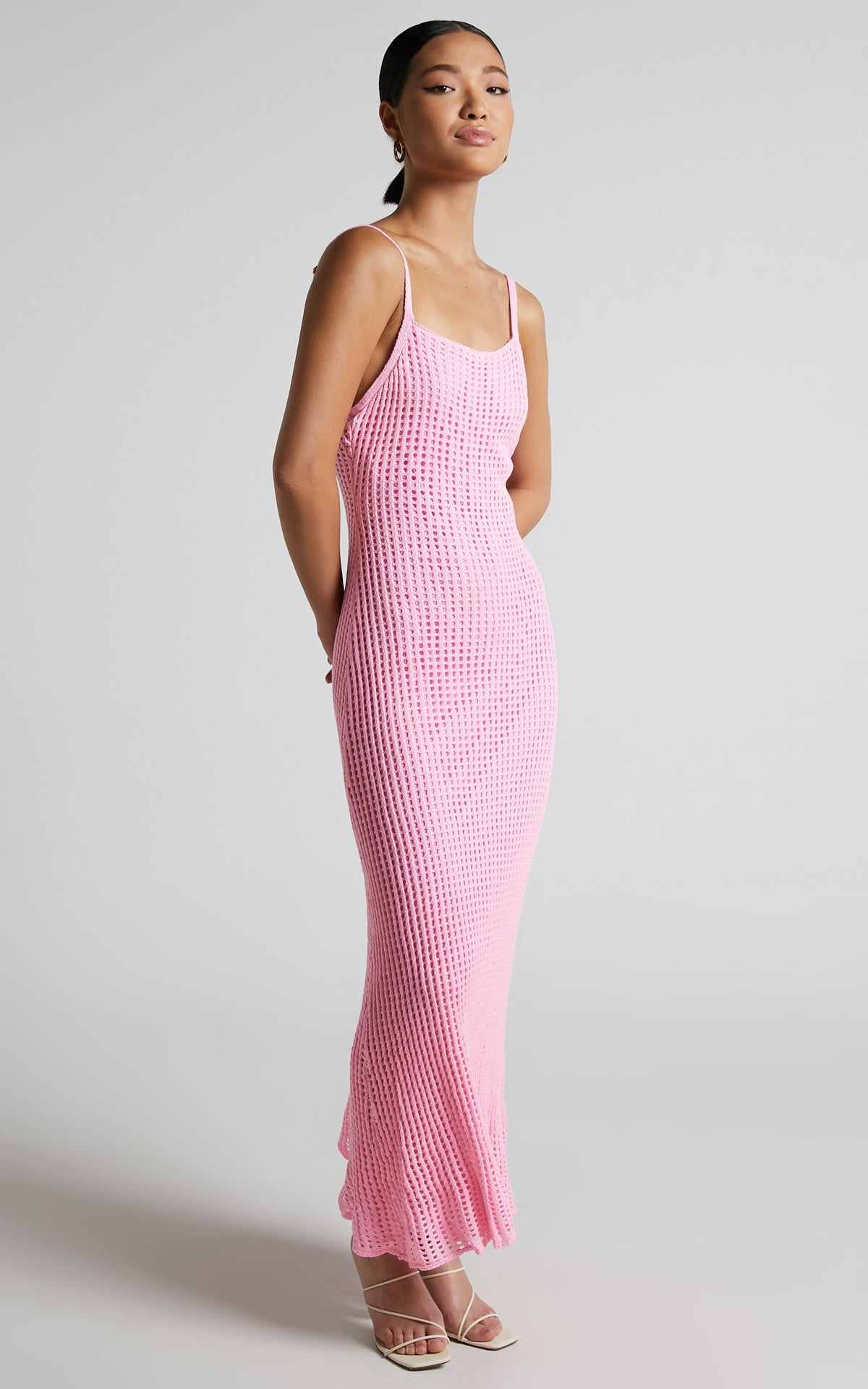 Shana Midi Dress - Crochet Slip Dress in Pink