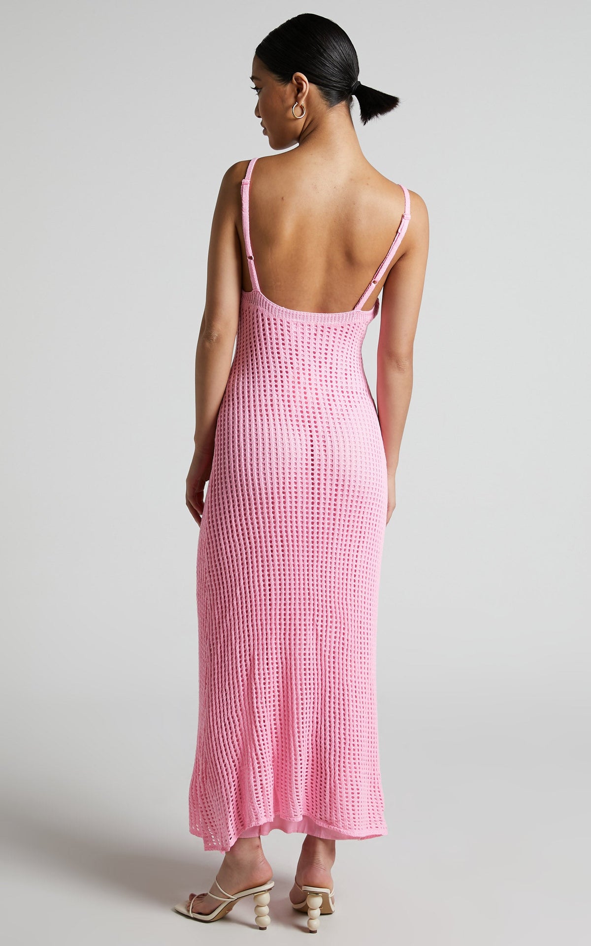 Shana Midi Dress - Crochet Slip Dress in Pink