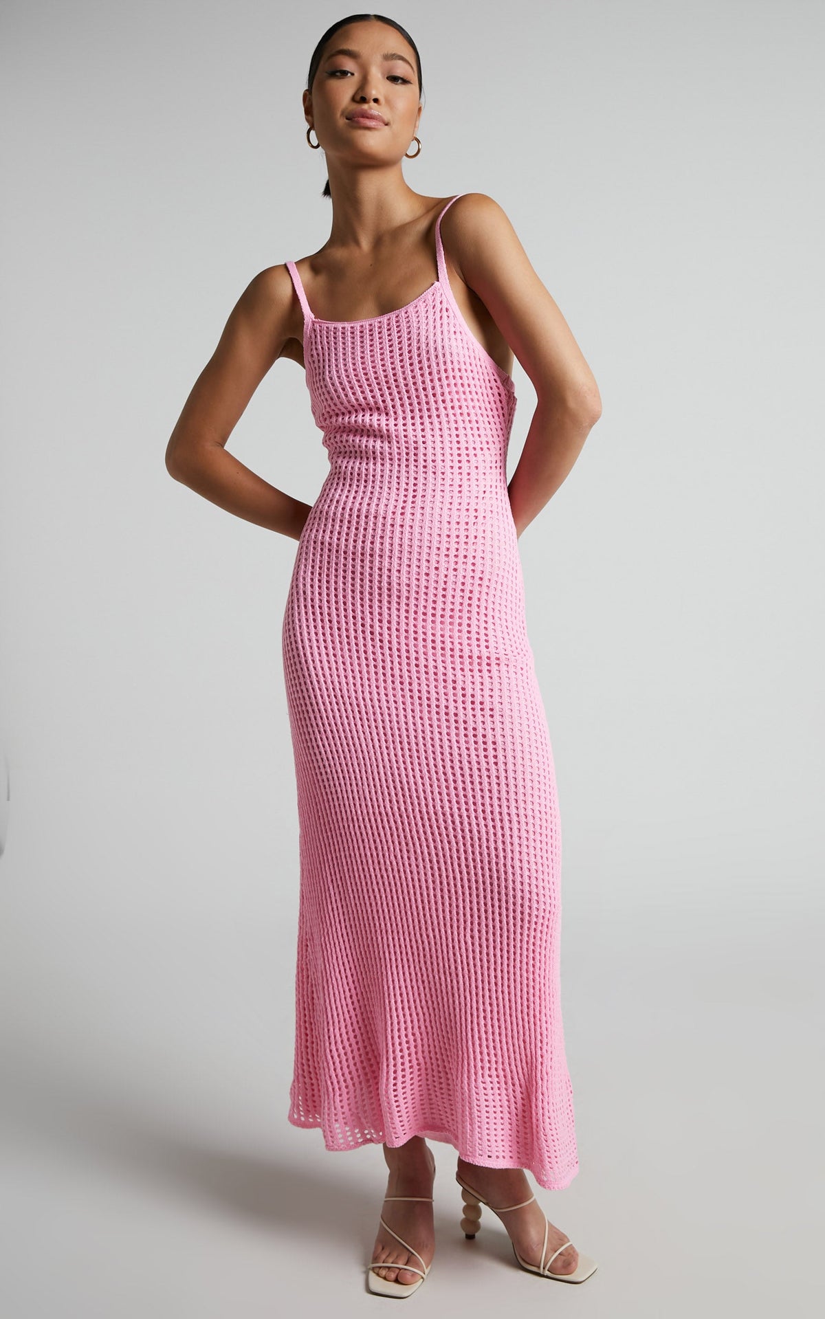 Shana Midi Dress - Crochet Slip Dress in Pink