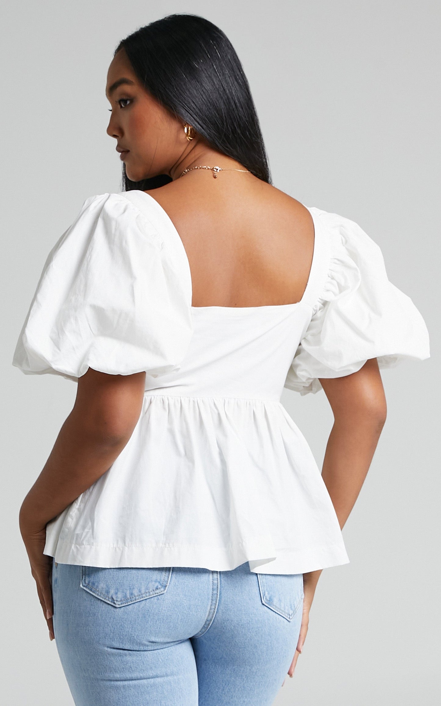Shanskie Puff Sleeve Peplum Top in Off White