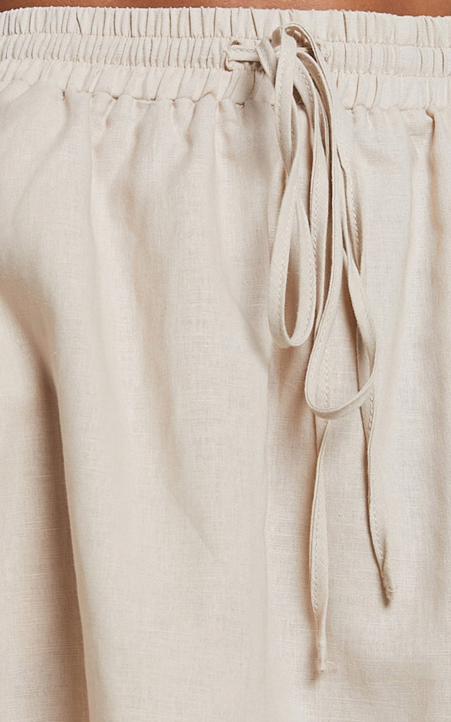 Sharai Mini Skirt - Linen High Waisted Drawstring Skirt in Oatmeal