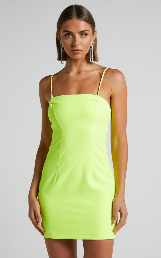 Sharmiel Mini Dress - Removable Straps Bodycon Dress in Lime