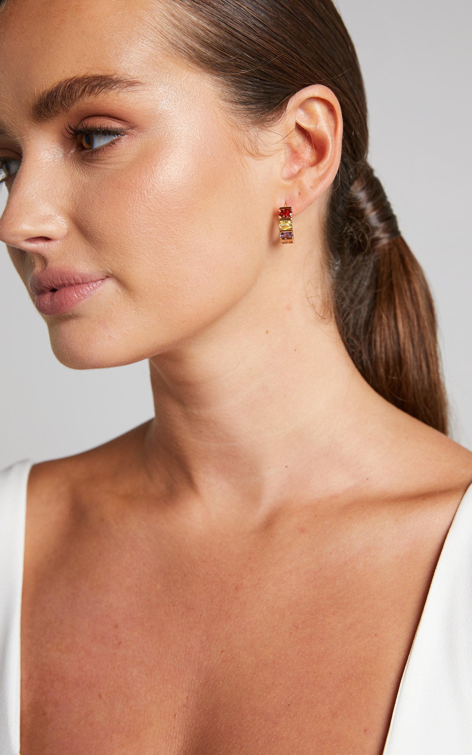 Shashna Multi Gemstone Hoop Earrings in Gold