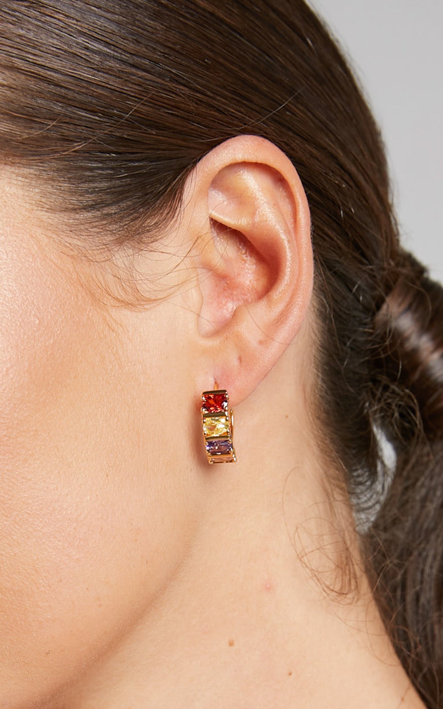Shashna Multi Gemstone Hoop Earrings in Gold