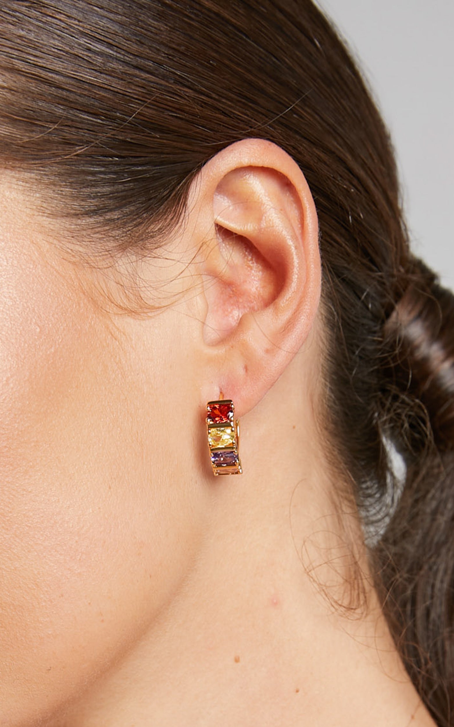 Shashna Multi Gemstone Hoop Earrings in Gold