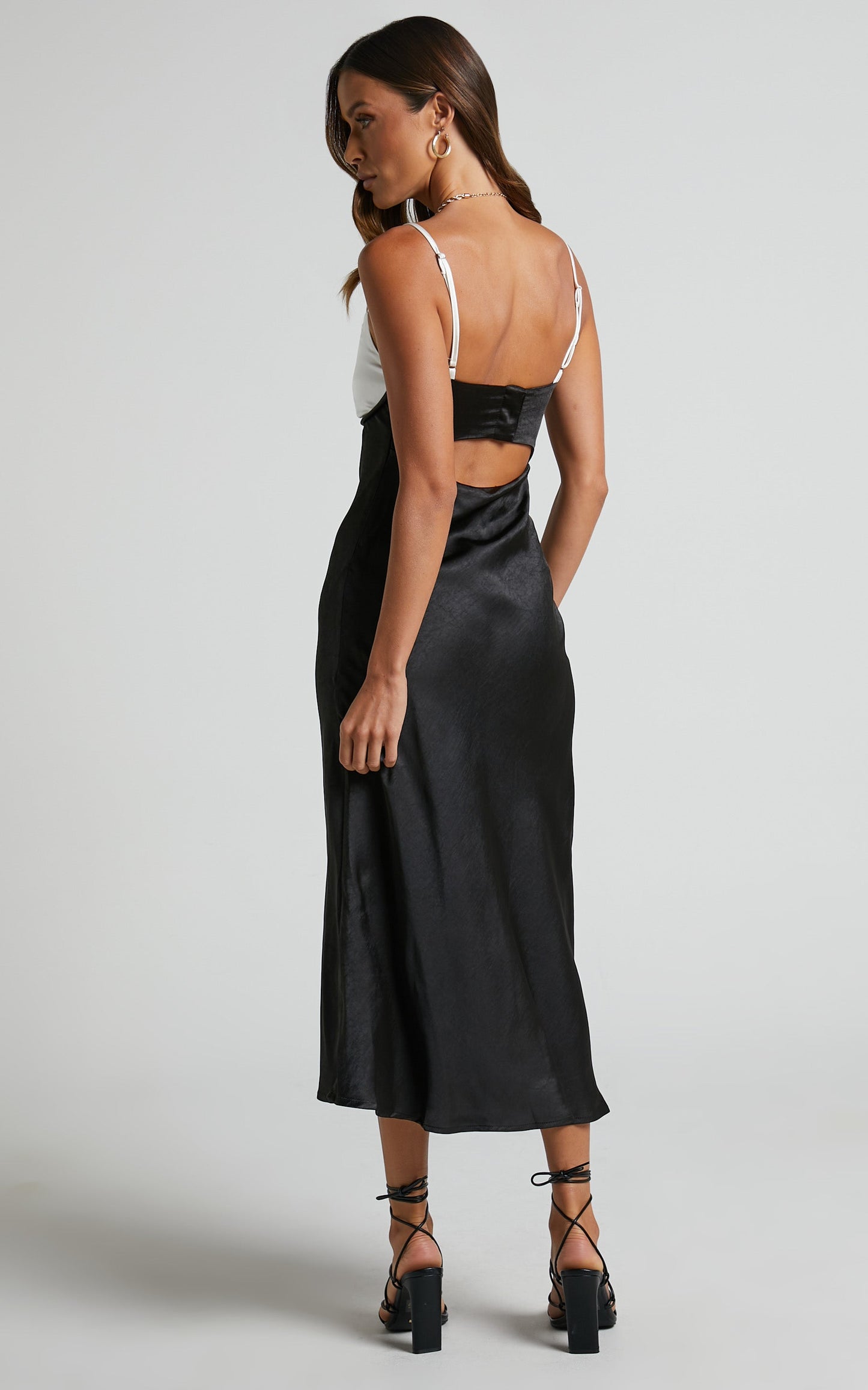Shantelle Midi Dress - Satin Slip Contrast Bust Dress in Black