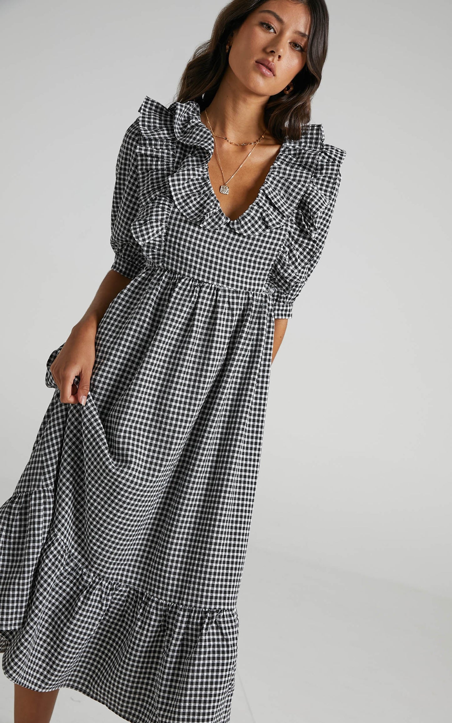 Shema Dress in Black Check