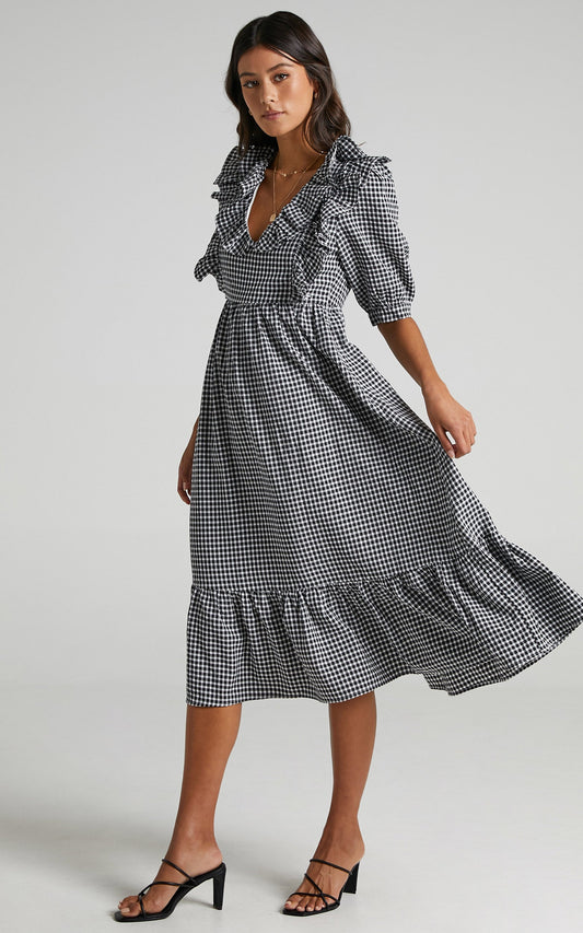 Shema Dress in Black Check