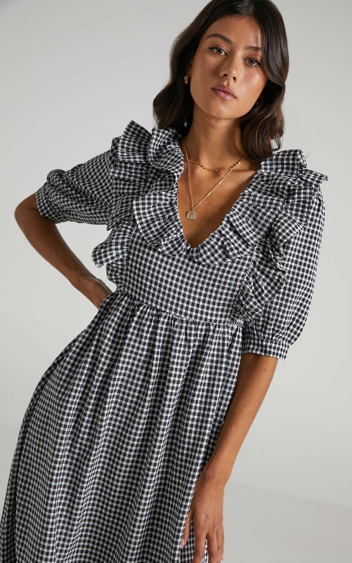 Shema Dress in Black Check