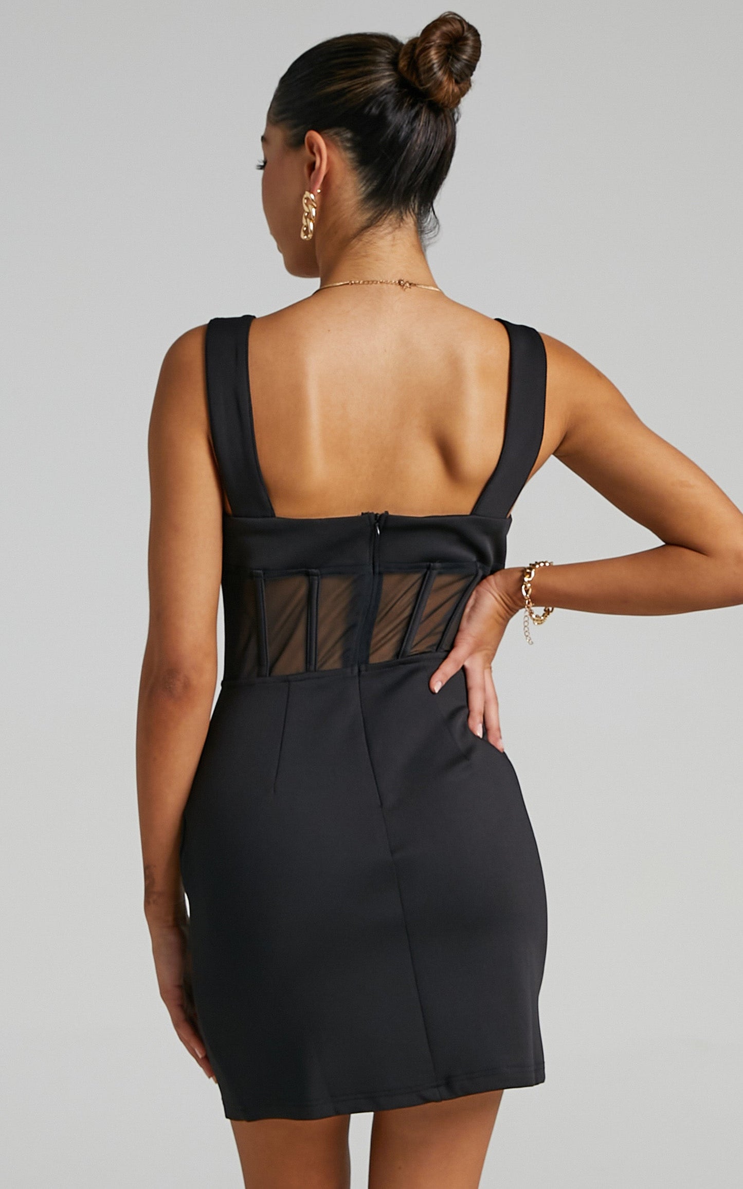 Shia Mini Dress with Boning in Black