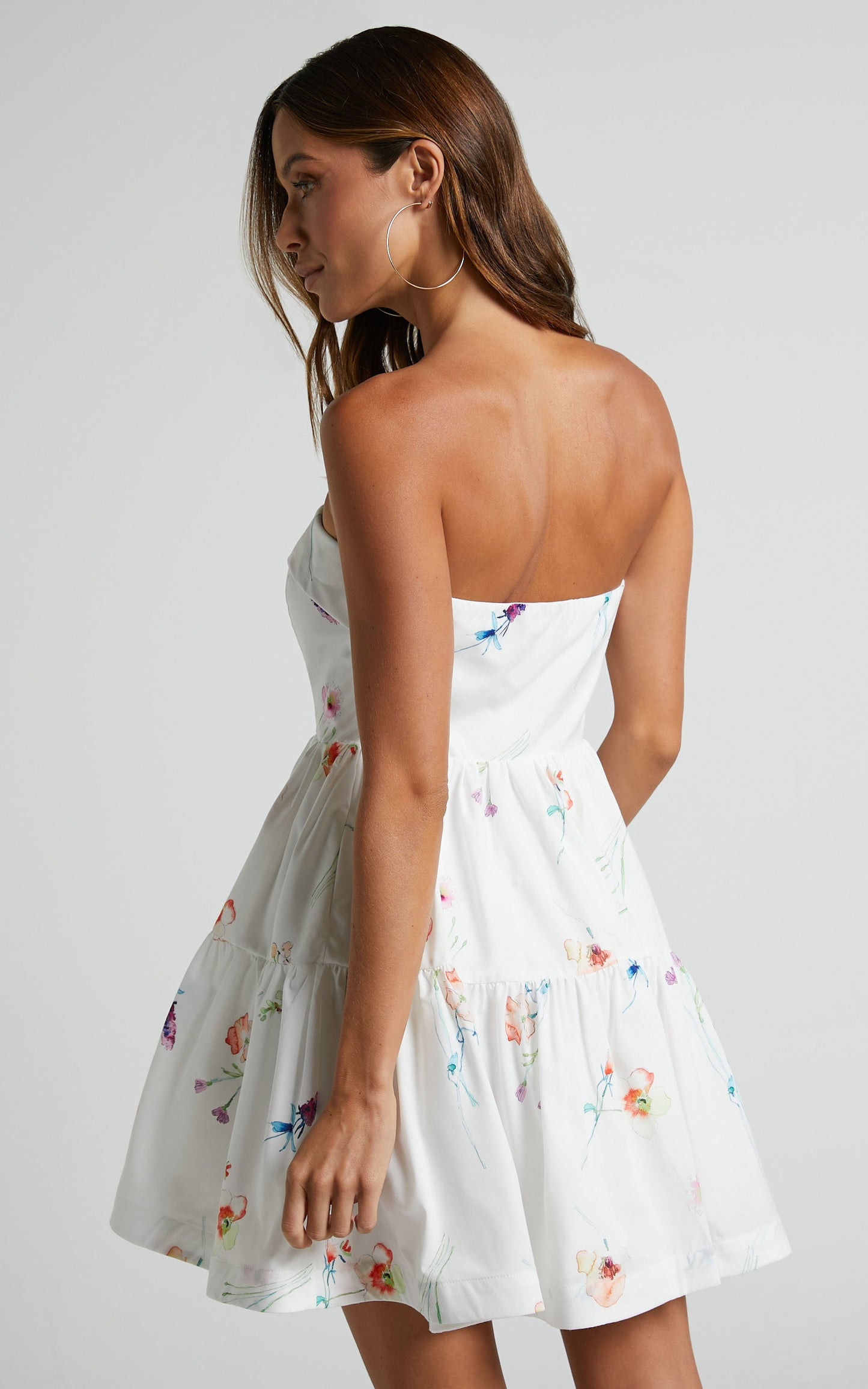 Shineey Mini Dress - Strapless Tiered Dress in Painterly Wild Flower